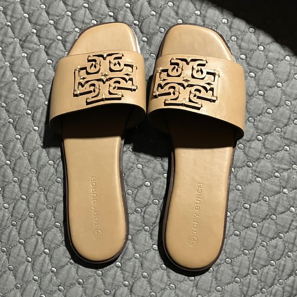 Tory Burch Brown Logo Slide Sandals - Picture 2 of 5